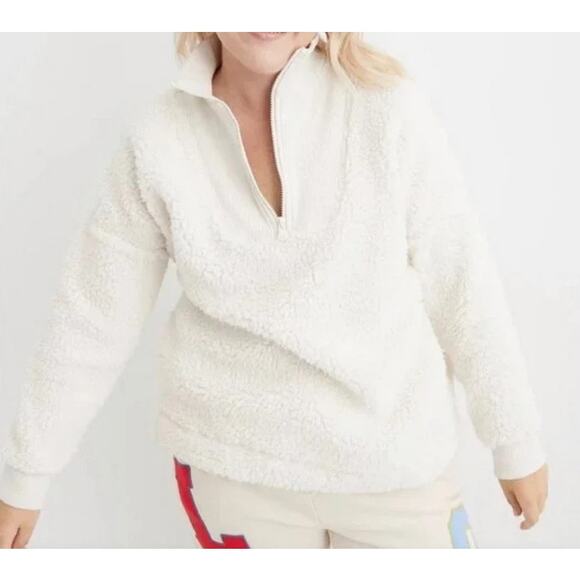 Aerie Dream Sherpa Quarter Zip Oversized Pullover XS Cream Cozy Lounge Fall - Picture 1 of 11